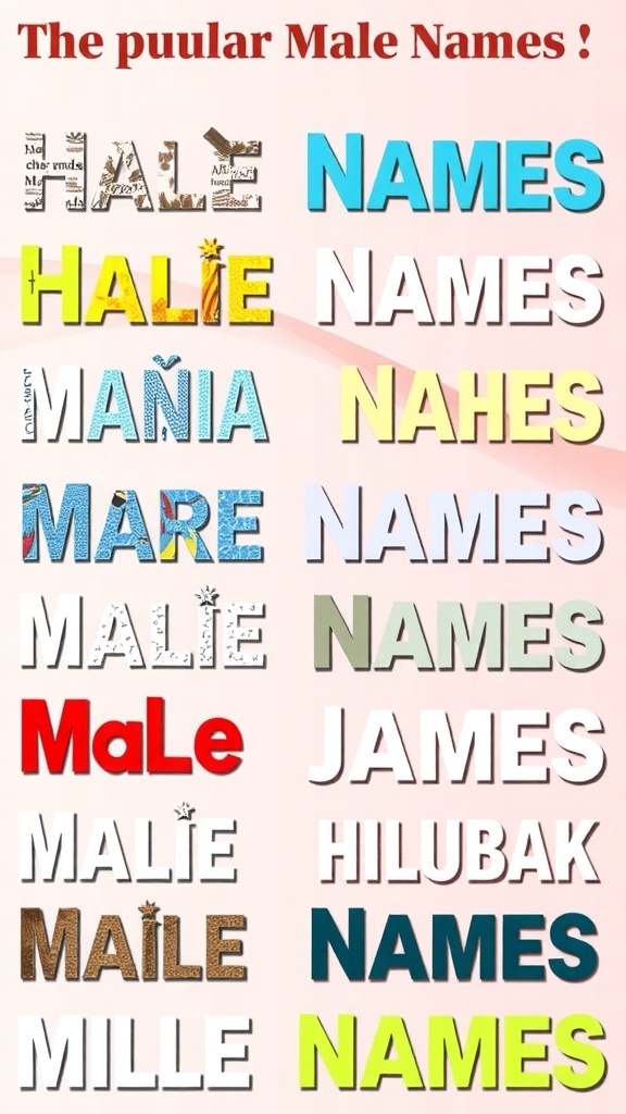 A creative representation of popular male names in a colorful collage.